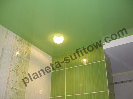 zielony lustrzany sufit w łazience